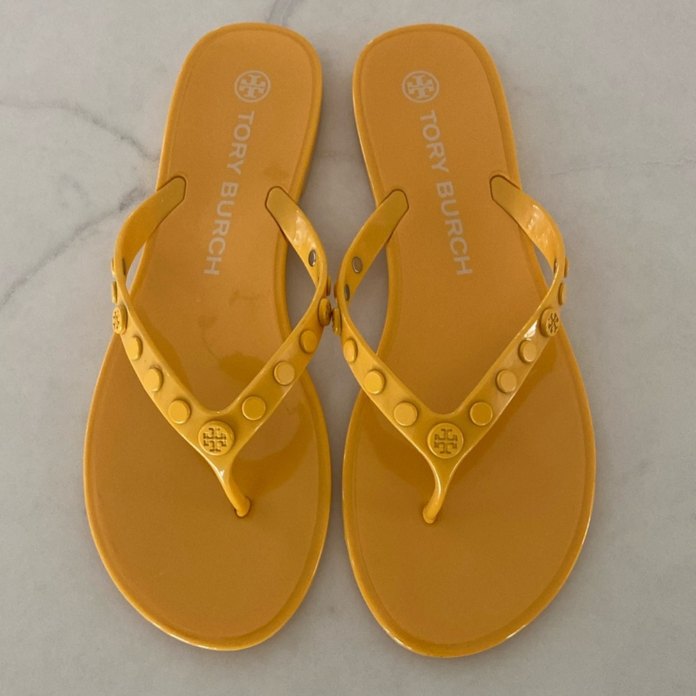 Tory Burch Studded Jelly Thong Yellow Sandal Size 8